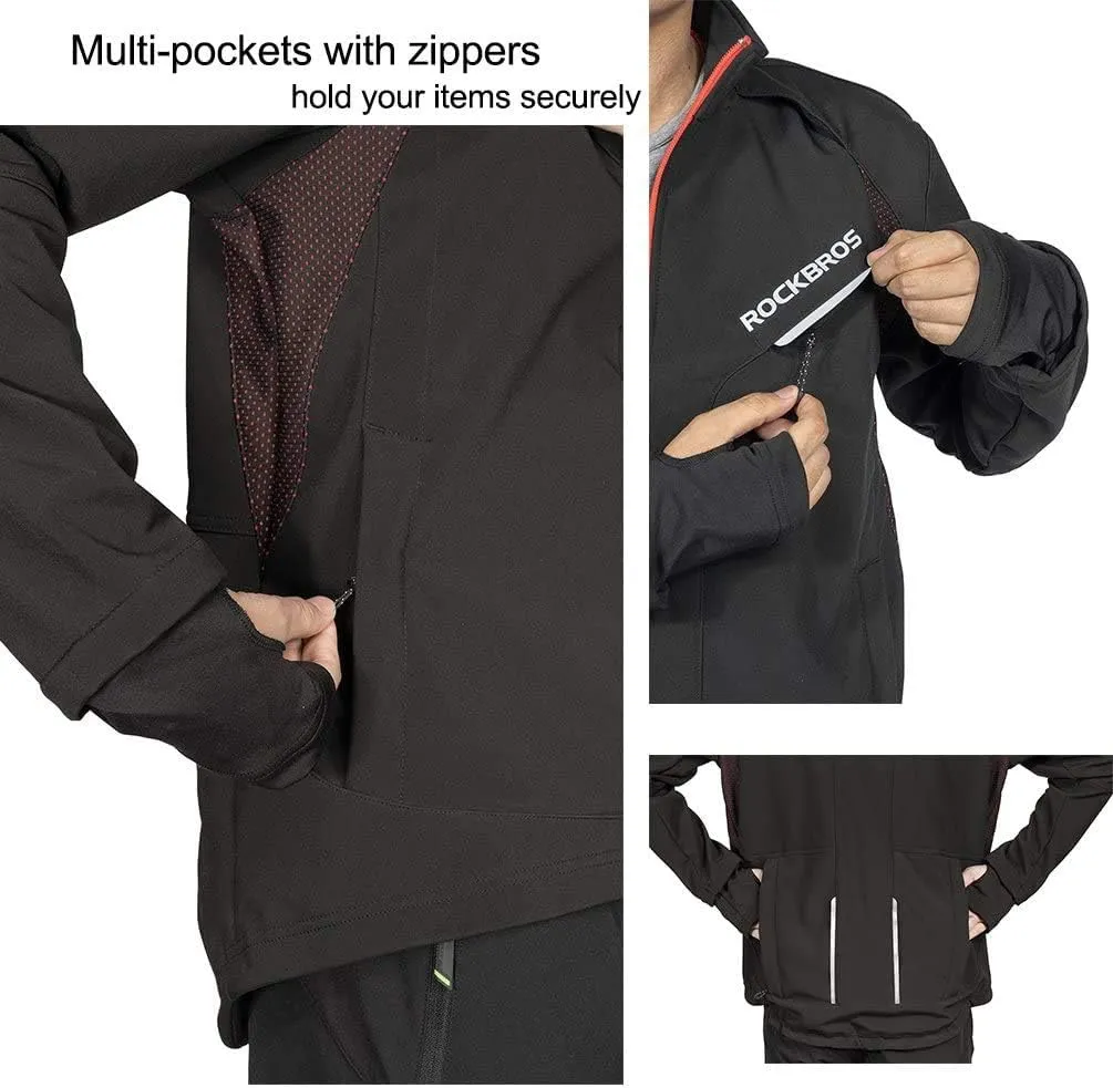 ROCKBROS Cycling Jackets for Men Winter Bike Jackets Thermal Windproof Jacket for Men Cold Weather Cycling Running Hiking