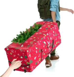 Rolling Christmas Tree Storage Bag - 9 Ft Xmas Tree Storage Bag for Artificial Trees，600D Waterproof Oxford，Dual Zippered with Durable Wheels & Handles, Dolly-Style Duffle Xmas Storage Container