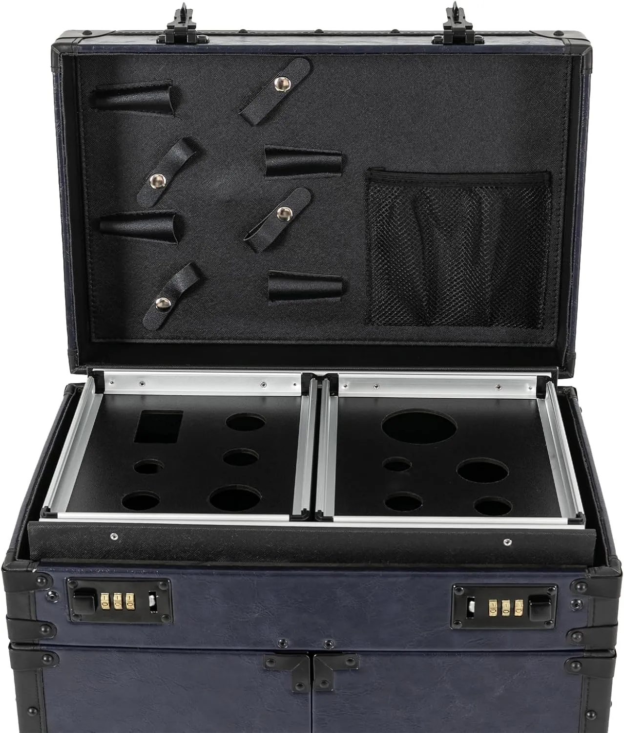 Rolling Lockable Train Cosmetic Case, Extra Large Trolley Makeup Travel Organizer Cosmetology Kit Professional Beauty Salon Luggage Hairdressing Trolley Travel Tool Box (Blue)