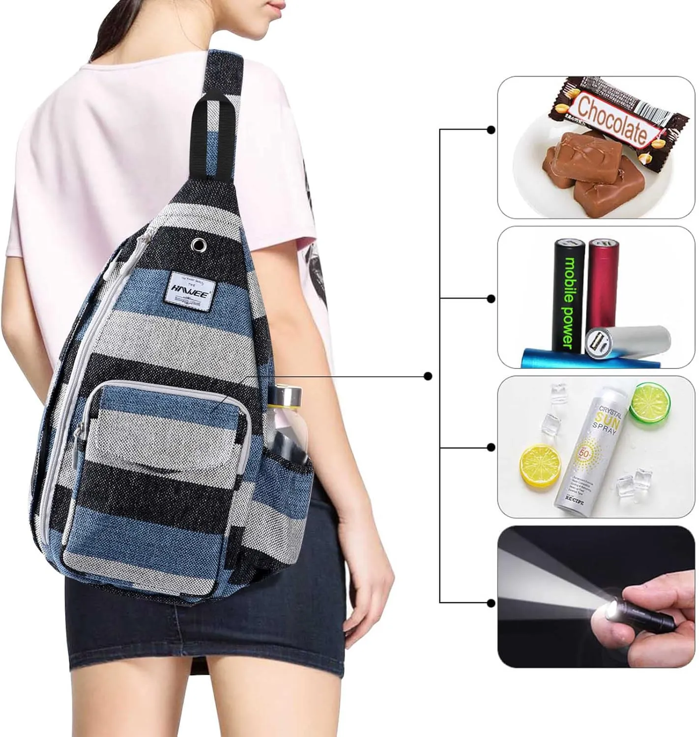 Rope Sling Bag for Women Men Casual Cross Body Daypack Backpack Adjustable Strap Water Repellent for Travel/Sport