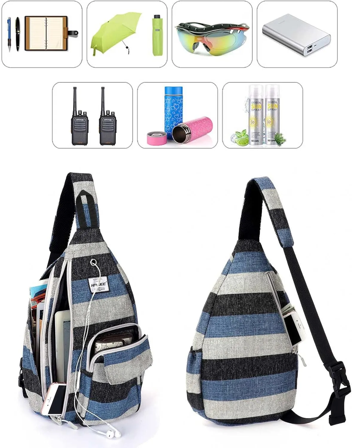 Rope Sling Bag for Women Men Casual Cross Body Daypack Backpack Adjustable Strap Water Repellent for Travel/Sport