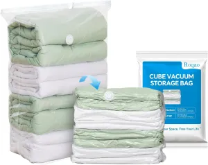 ‌Roqao Cube Vacuum Storage Bags, Vacuum Seal Bags for Clothing, Blankets, Bedding, Space Saver Vaccine Sealed Storage Bags, Airtight Packing Cubes for Travel, Seasonal Storage (5-Pack Large)