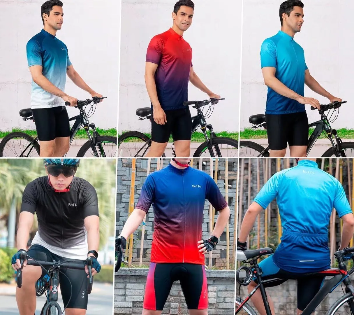 ROTTO Cycling Jersey Mens Bike Shirt Short Sleeve Gradient Color Series