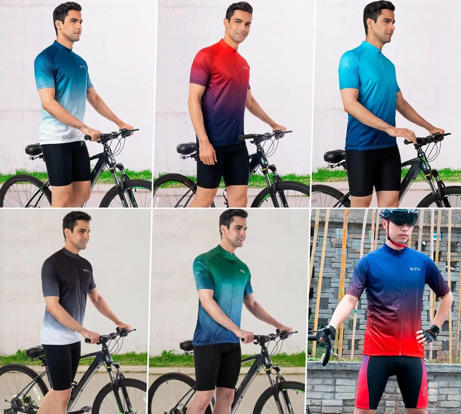ROTTO Cycling Jersey Mens Bike Shirt Short Sleeve Gradient Color Series