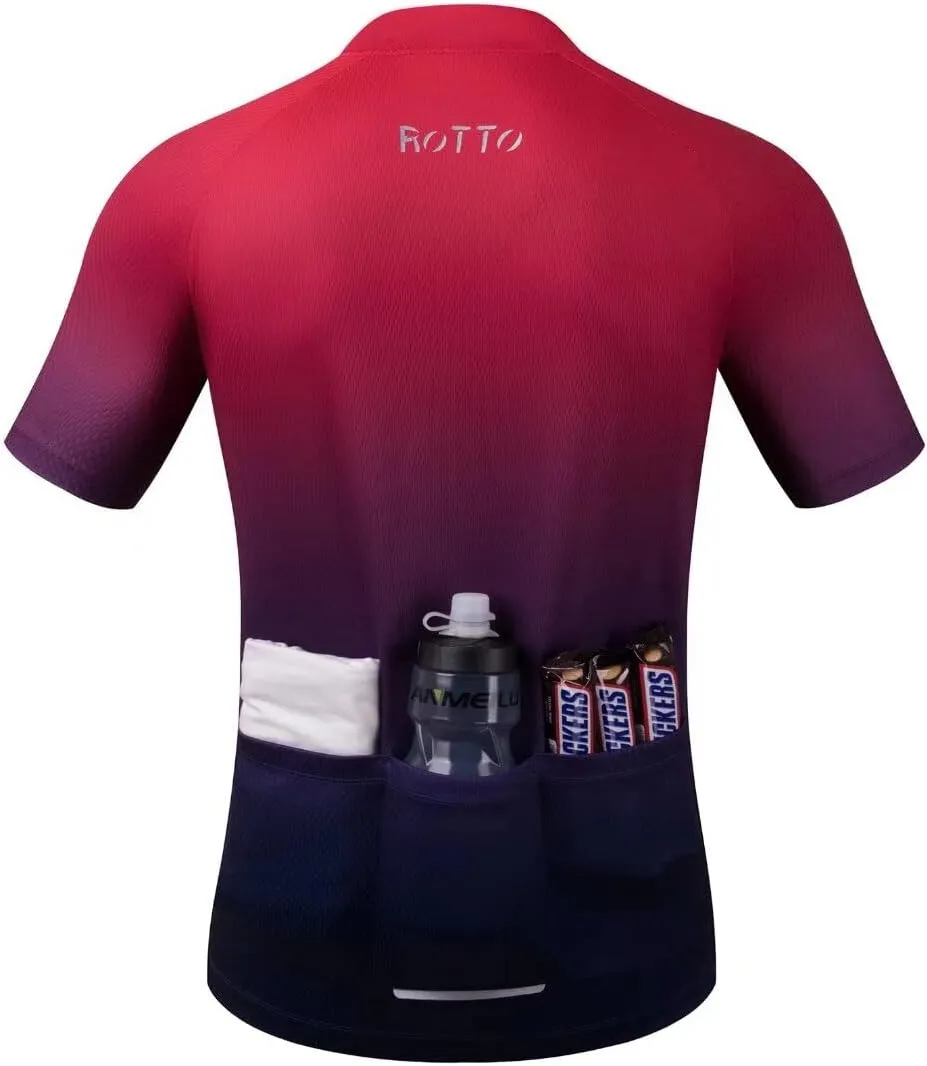 ROTTO Cycling Jersey Mens Bike Shirt Short Sleeve Gradient Color Series