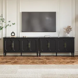 RoyalCraft Buffet Sideboard Table Set of 2, 59'' Mid Century Modern Console Table, Media Cabinet with 4 Doors, Accent Cabinet Wood Sideboard, for Entryway, Living Room, Dining Room, Satin Black