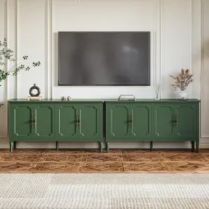 RoyalCraft Modern Buffet Sideboard Set of 2, 58'' Mid Century Modern Console Table, Media Credenza Cabinet with 4 Doors, Accent Cabinet for Entryway, Living Room, Dining Room, Forest Green