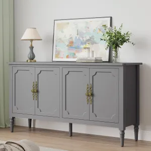 RoyalCraft Sideboard Buffet Cabinet with Storage: 58'' Mid Century Modern Credenza with Solid Wood Legs, Accent Media Console Cabinet with 4 Doors for Entryway, Kitchen, Living Room, Dove Gray