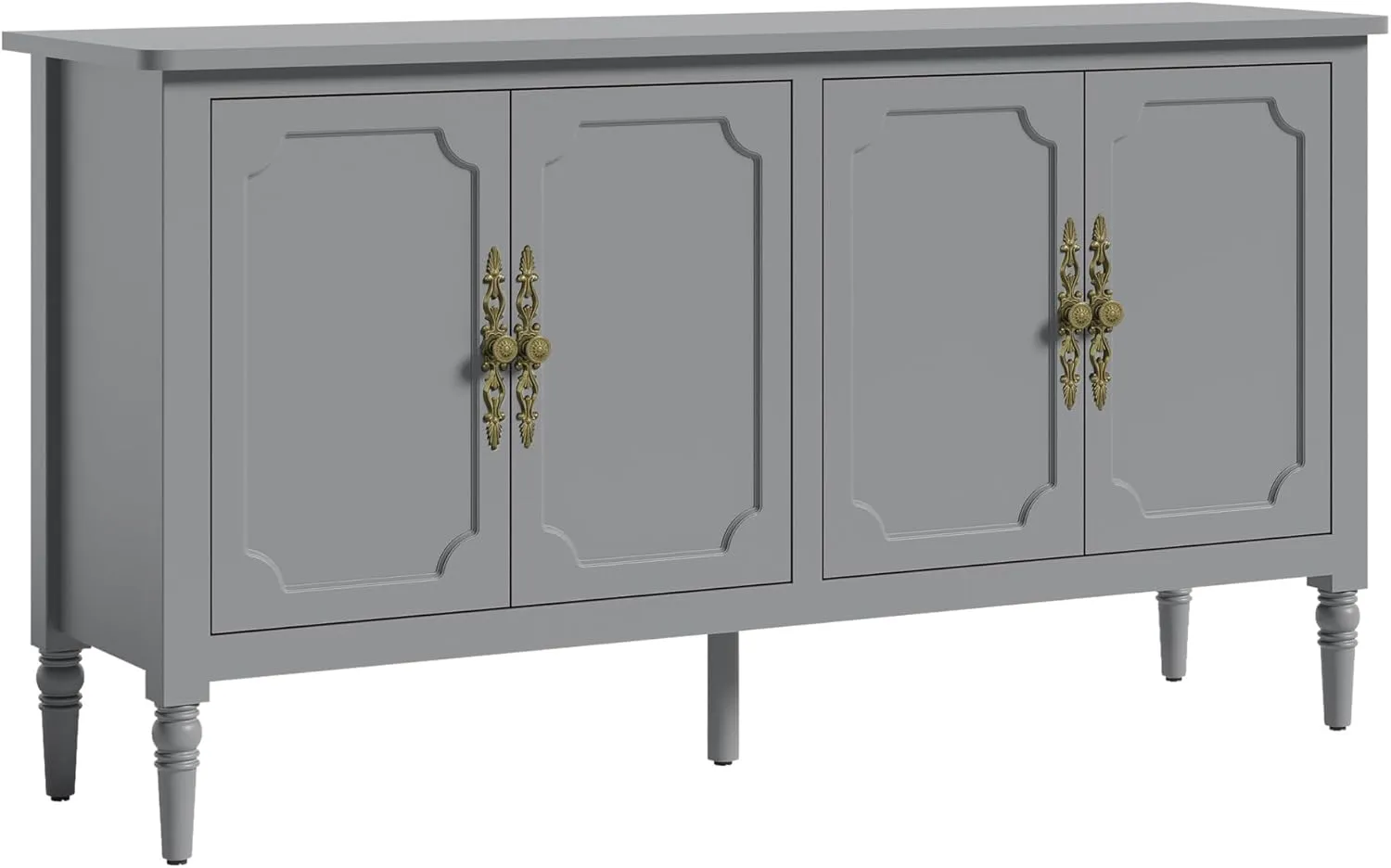 RoyalCraft Sideboard Buffet Cabinet with Storage: 58'' Mid Century Modern Credenza with Solid Wood Legs, Accent Media Console Cabinet with 4 Doors for Entryway, Kitchen, Living Room, Dove Gray