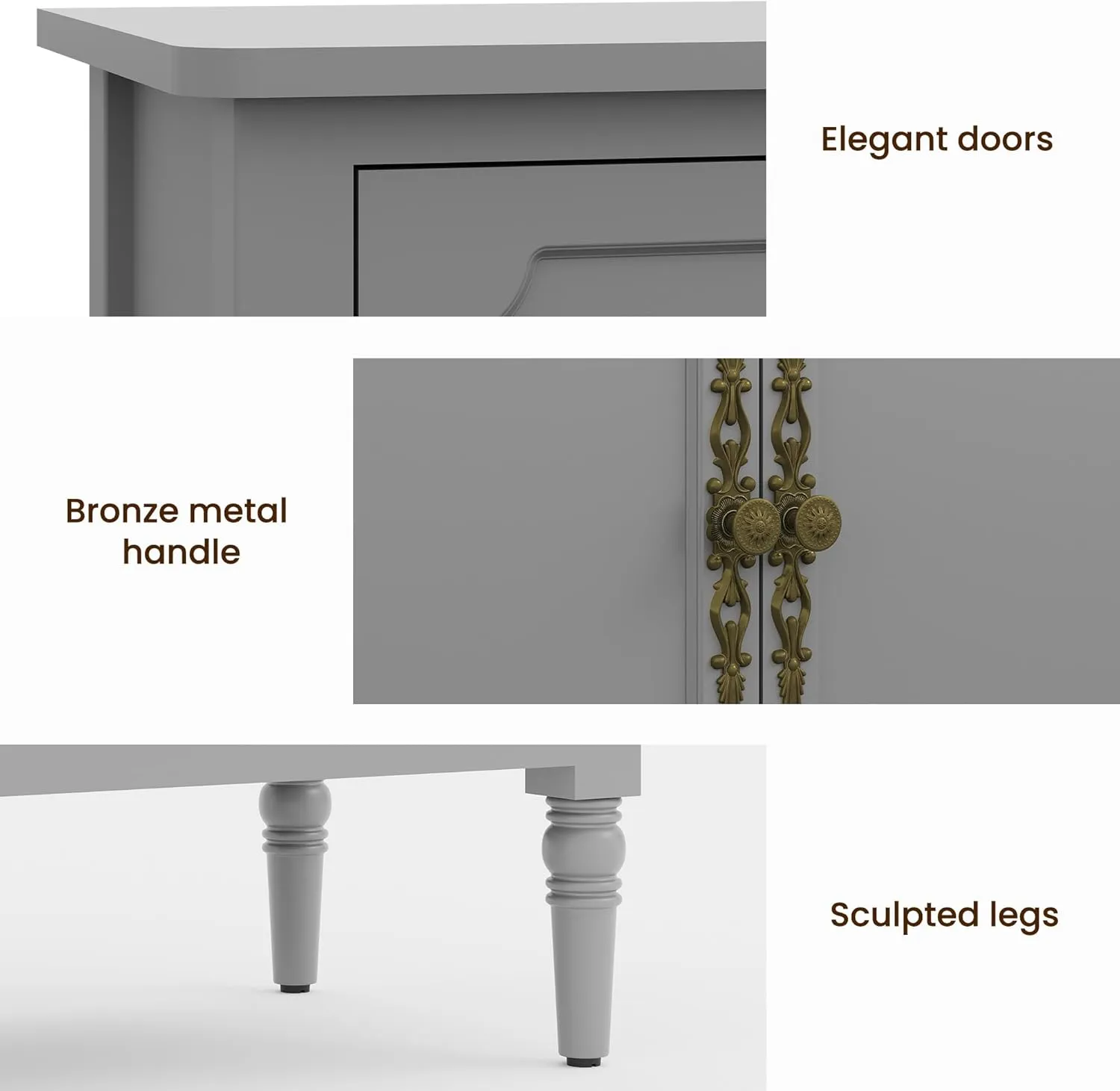 RoyalCraft Sideboard Buffet Cabinet with Storage: 58'' Mid Century Modern Credenza with Solid Wood Legs, Accent Media Console Cabinet with 4 Doors for Entryway, Kitchen, Living Room, Dove Gray