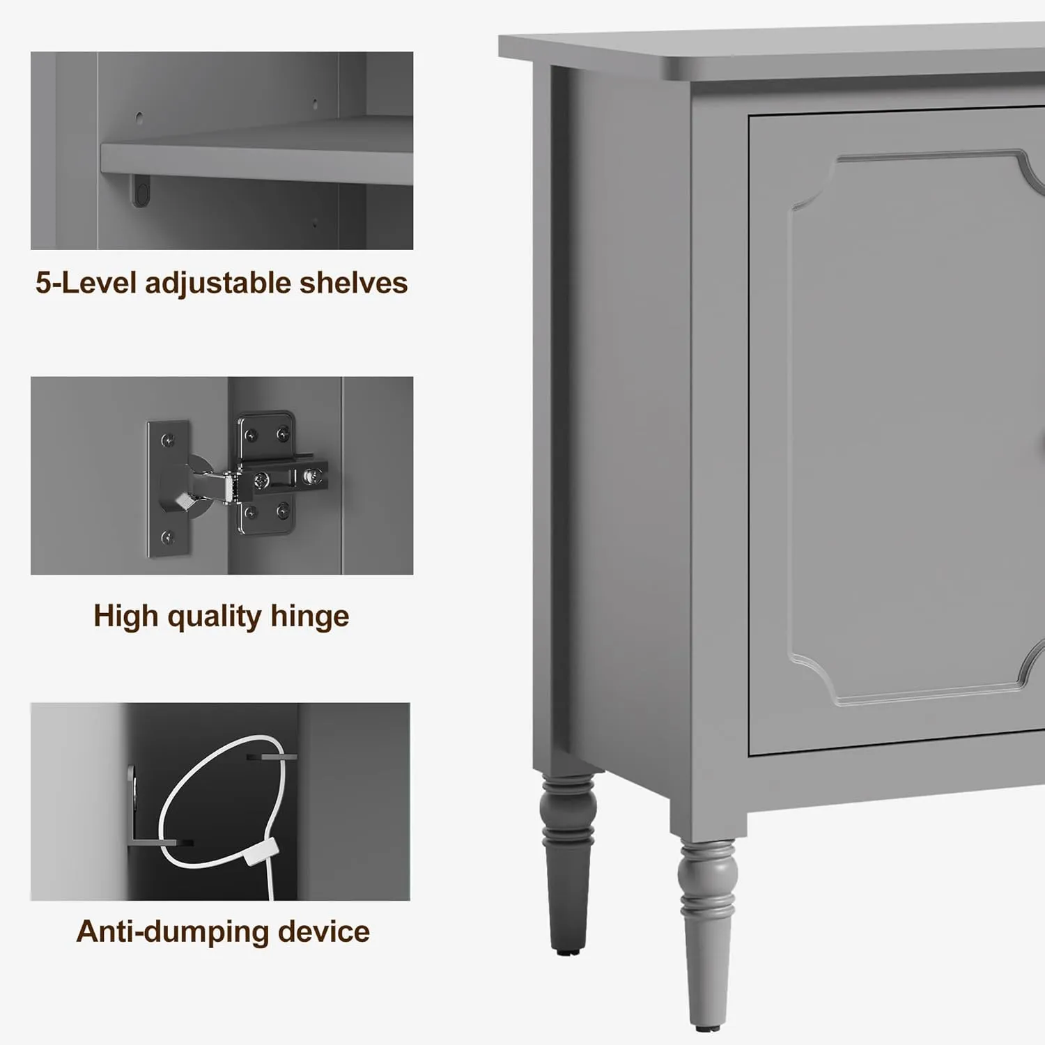 RoyalCraft Sideboard Buffet Cabinet with Storage: 58'' Mid Century Modern Credenza with Solid Wood Legs, Accent Media Console Cabinet with 4 Doors for Entryway, Kitchen, Living Room, Dove Gray