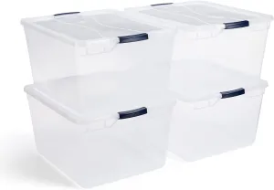 Rubbermaid Cleverstore 74 Quart Latching Plastic Storage Containers with Lids for Office and Home Organization, Clear (4 Pack)