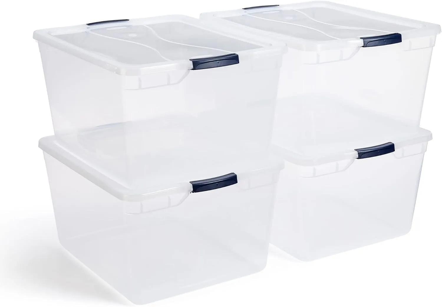 Rubbermaid Cleverstore 74 Quart Latching Plastic Storage Containers with Lids for Office and Home Organization, Clear (4 Pack)