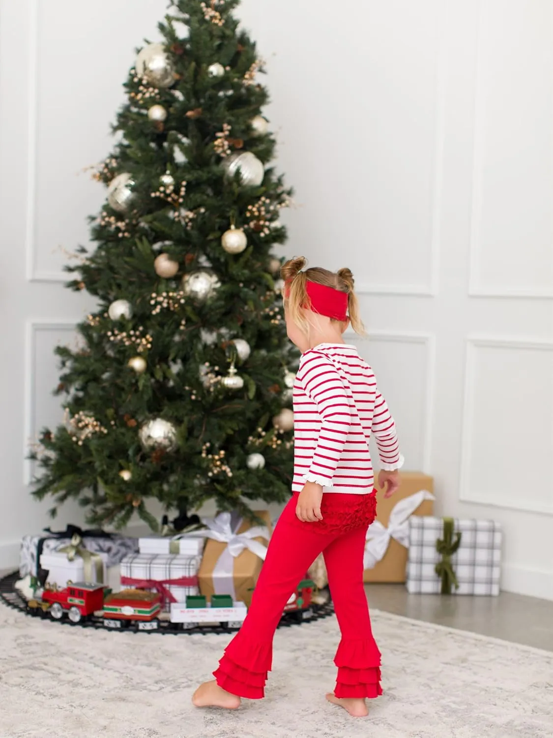 RuffleButts® Baby/Toddler Girls Stretchy Flare Pants w/Ruffles