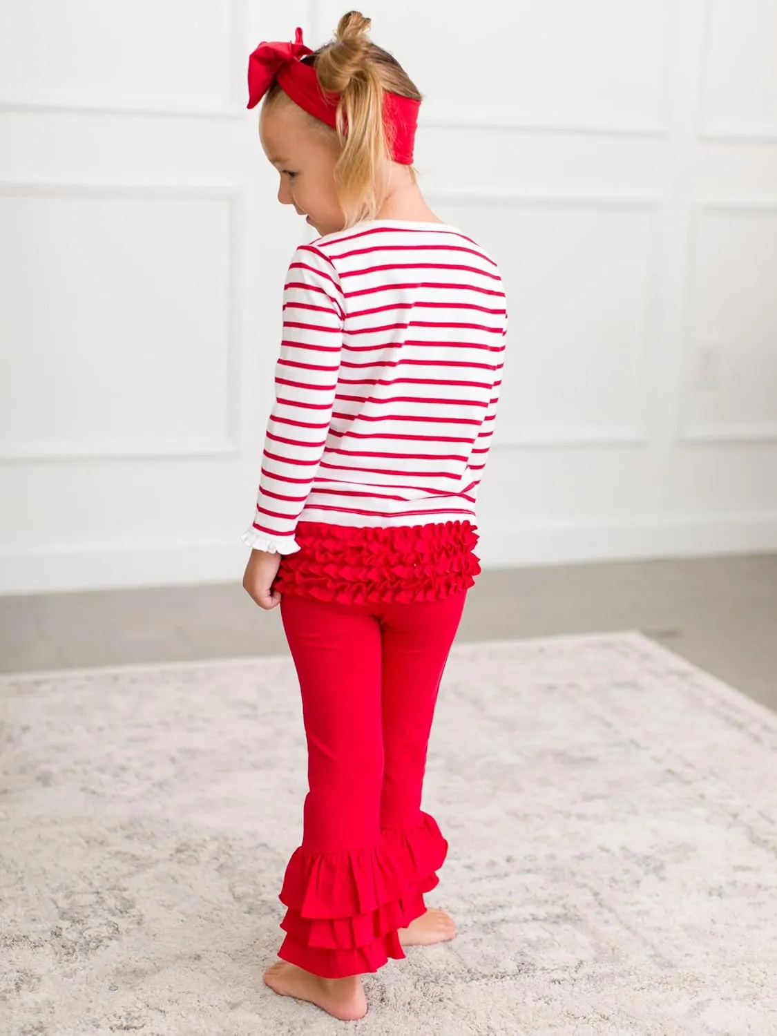 RuffleButts® Baby/Toddler Girls Stretchy Flare Pants w/Ruffles