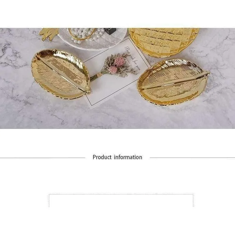 Rynx | Golden Leaf Ceramic Storage Plate Jewelry Fruit Serving Tray Decorative Ornaments Living Room Table Organization Home
