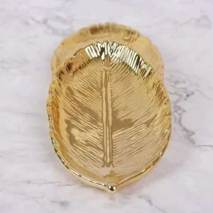 Rynx | Golden Leaf Ceramic Storage Plate Jewelry Fruit Serving Tray Decorative Ornaments Living Room Table Organization Home