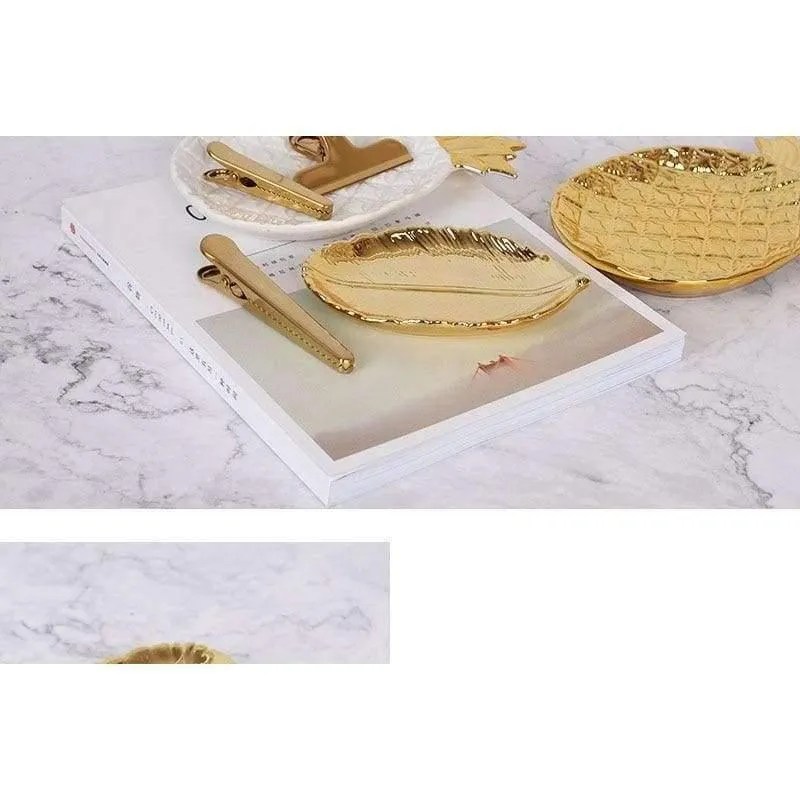 Rynx | Golden Leaf Ceramic Storage Plate Jewelry Fruit Serving Tray Decorative Ornaments Living Room Table Organization Home