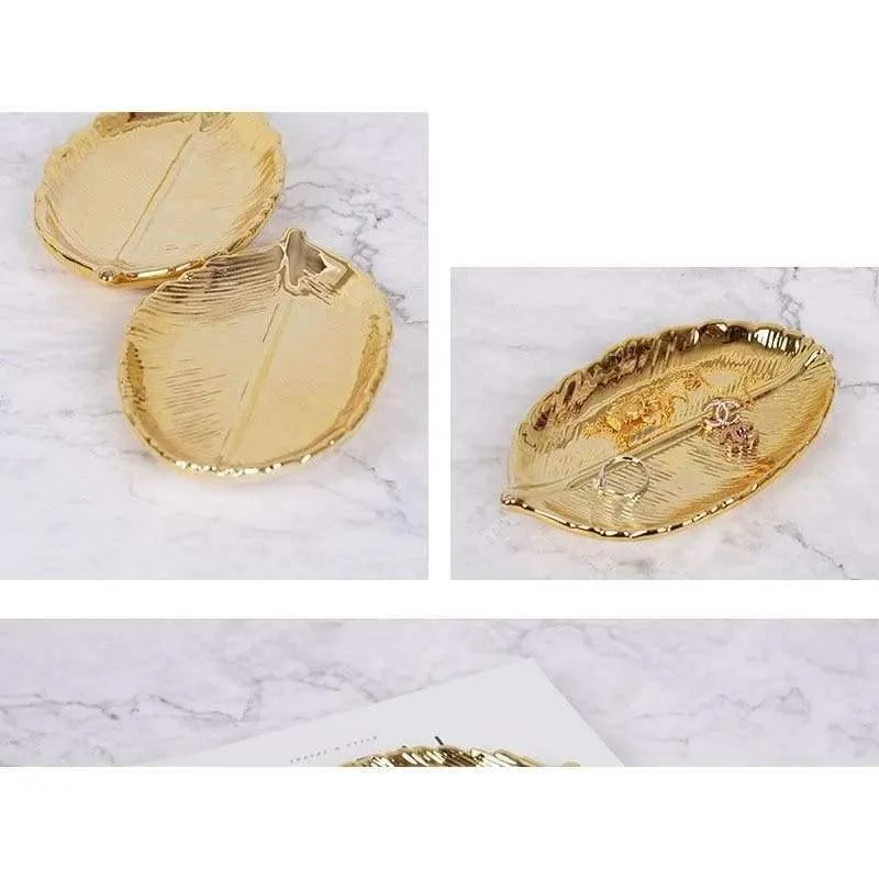 Rynx | Golden Leaf Ceramic Storage Plate Jewelry Fruit Serving Tray Decorative Ornaments Living Room Table Organization Home