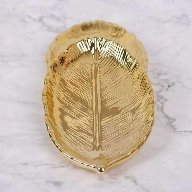 Rynx | Golden Leaf Ceramic Storage Plate Jewelry Fruit Serving Tray Decorative Ornaments Living Room Table Organization Home