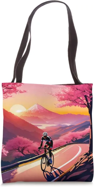 Sakura Ascent: Cycling Beneath Mount Fuji's Majesty Tote Bag