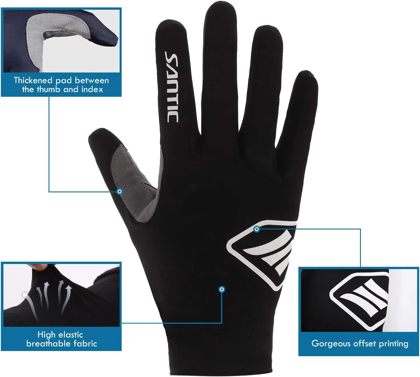 Santic Cycling Gloves for Men Winter Full Finger Thermal Cycle Gloves Touch Screen