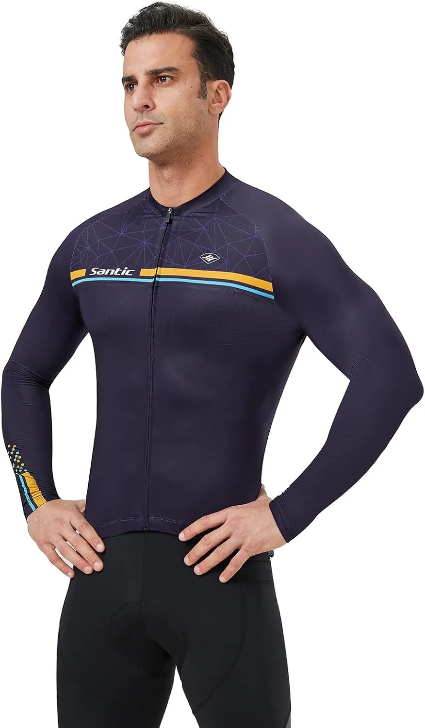 Santic Cycling Jersey Men's Long Sleeve Bike Reflective Full Zip Bicycle Shirts with Pockets
