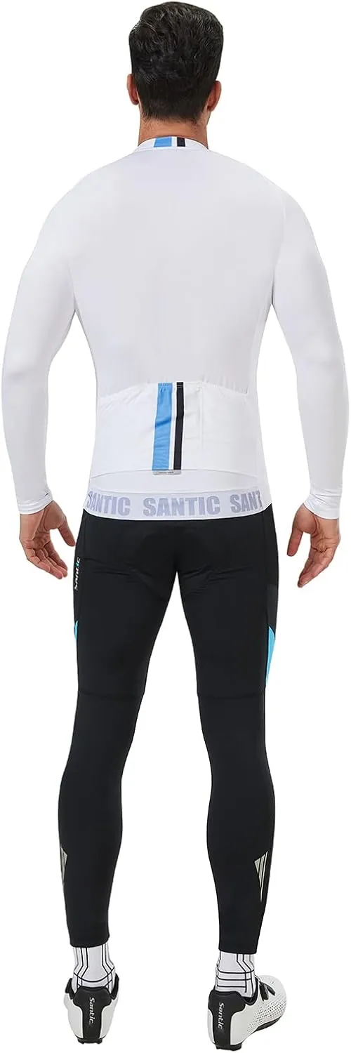Santic Cycling Jersey Men's Long Sleeve Bike Reflective Full Zip Bicycle Shirts with Pockets