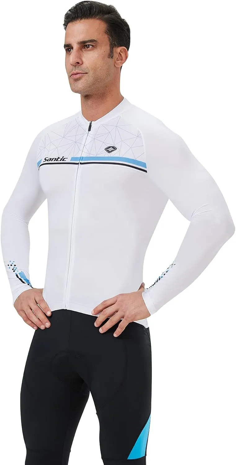Santic Cycling Jersey Men's Long Sleeve Bike Reflective Full Zip Bicycle Shirts with Pockets