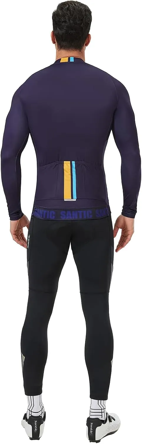 Santic Cycling Jersey Men's Long Sleeve Bike Reflective Full Zip Bicycle Shirts with Pockets