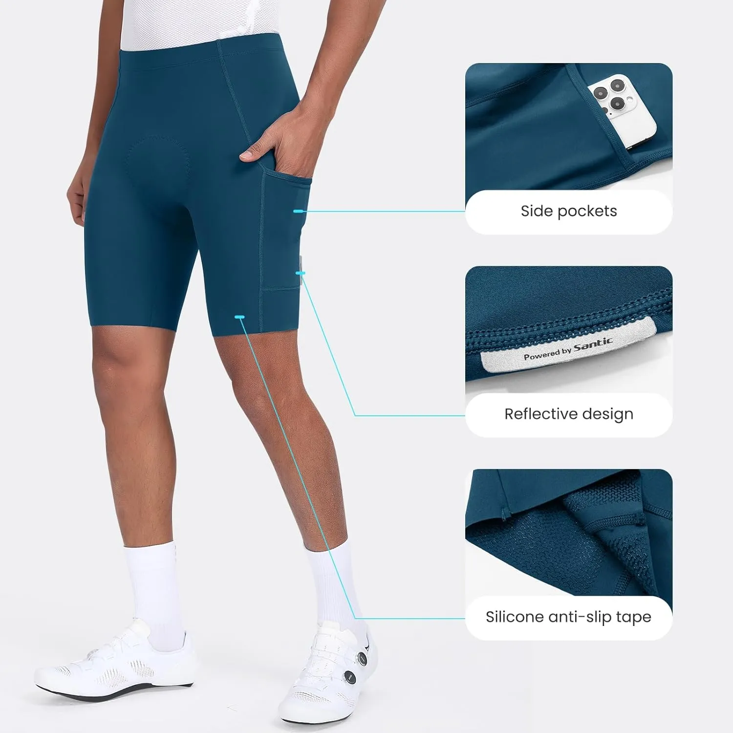 Santic Men's Bike Shorts 4D Padded UPF 50  Cycling Road Biking Mountain Bicycle Cycle Shorts with Pockets