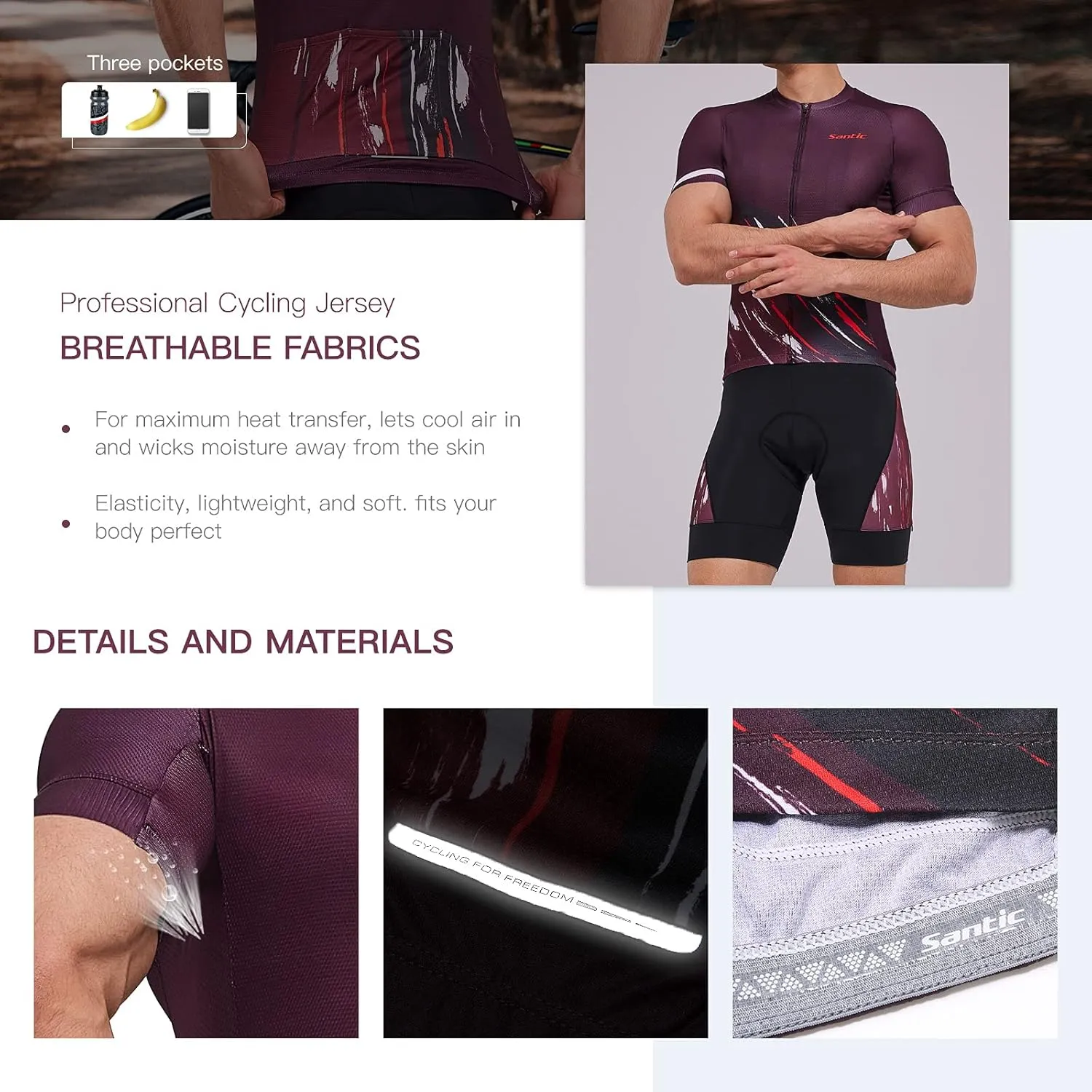 Santic Men's Cycling Jersey Set Bib Shorts 4D Padded Short Sleeve Outfits Set Quick-dry