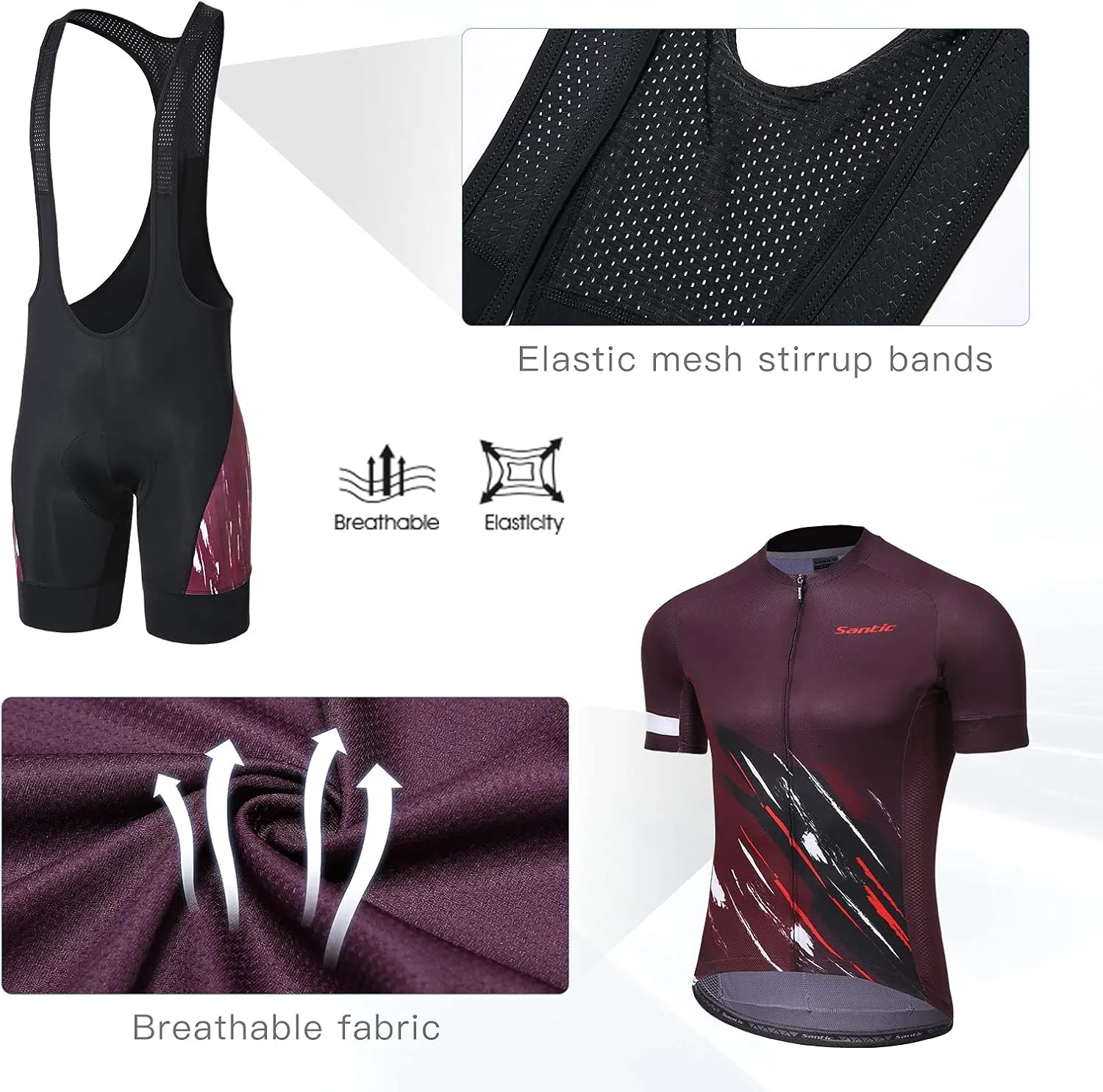 Santic Men's Cycling Jersey Set Bib Shorts 4D Padded Short Sleeve Outfits Set Quick-dry