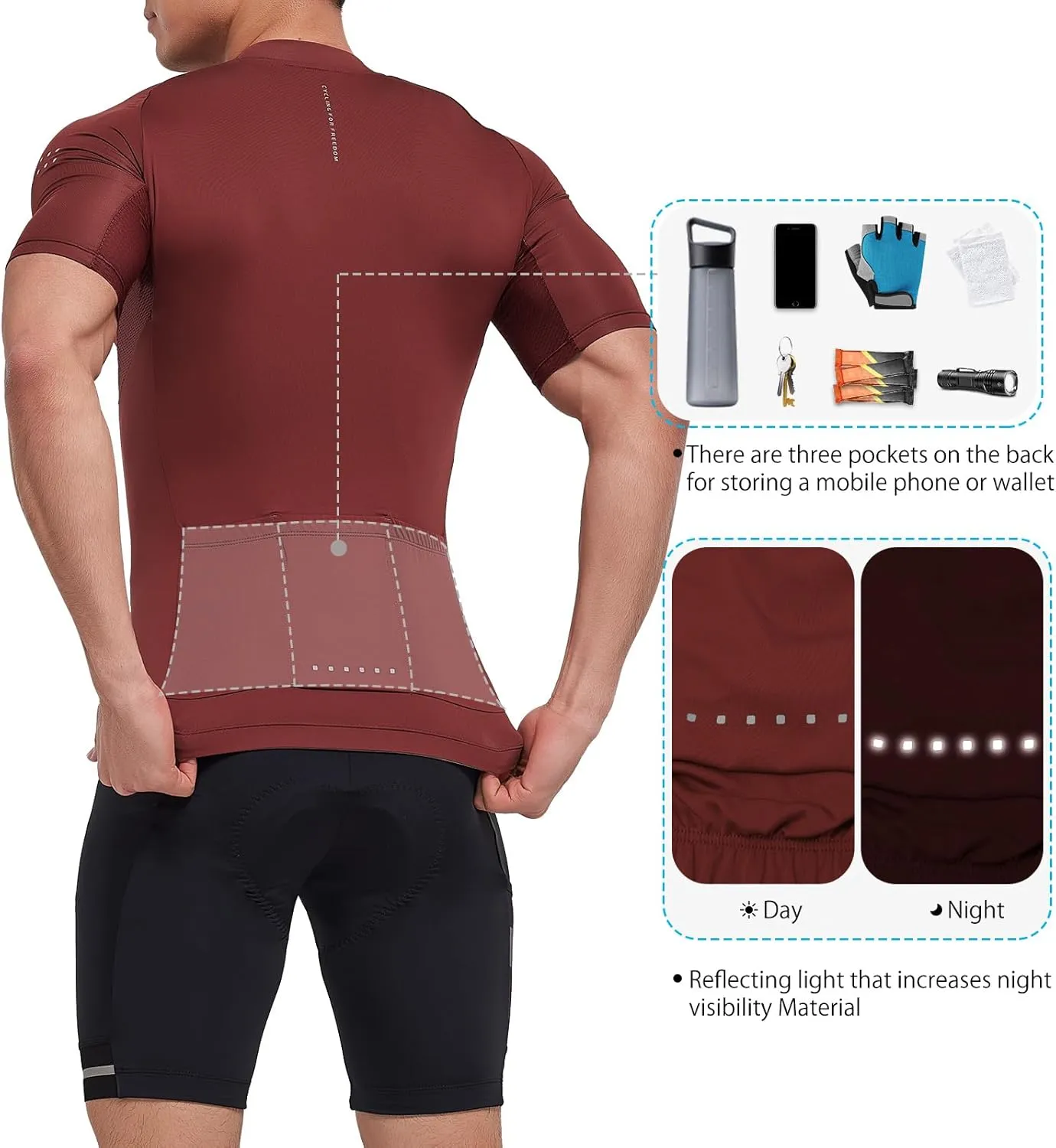 Santic Men's Cycling Jersey Short Sleeve Tops Pro Road Bike Shirt Full Zipper UPF 50  MTB Jersey with Pockets