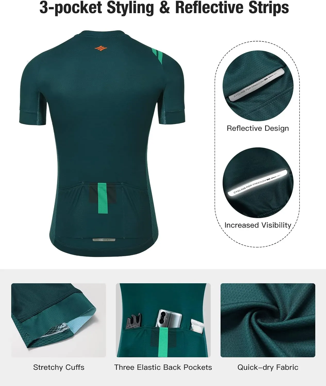 Santic Men's Cycling Jersey Shorts Sleeve Tops Pro Road Bike Bicycle Shirt Full Zip UPF 50  MTB Jersey with Pockets