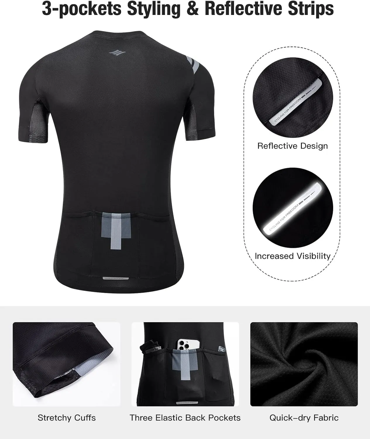 Santic Men's Cycling Jersey Shorts Sleeve Tops Pro Road Bike Bicycle Shirt Full Zip UPF 50  MTB Jersey with Pockets