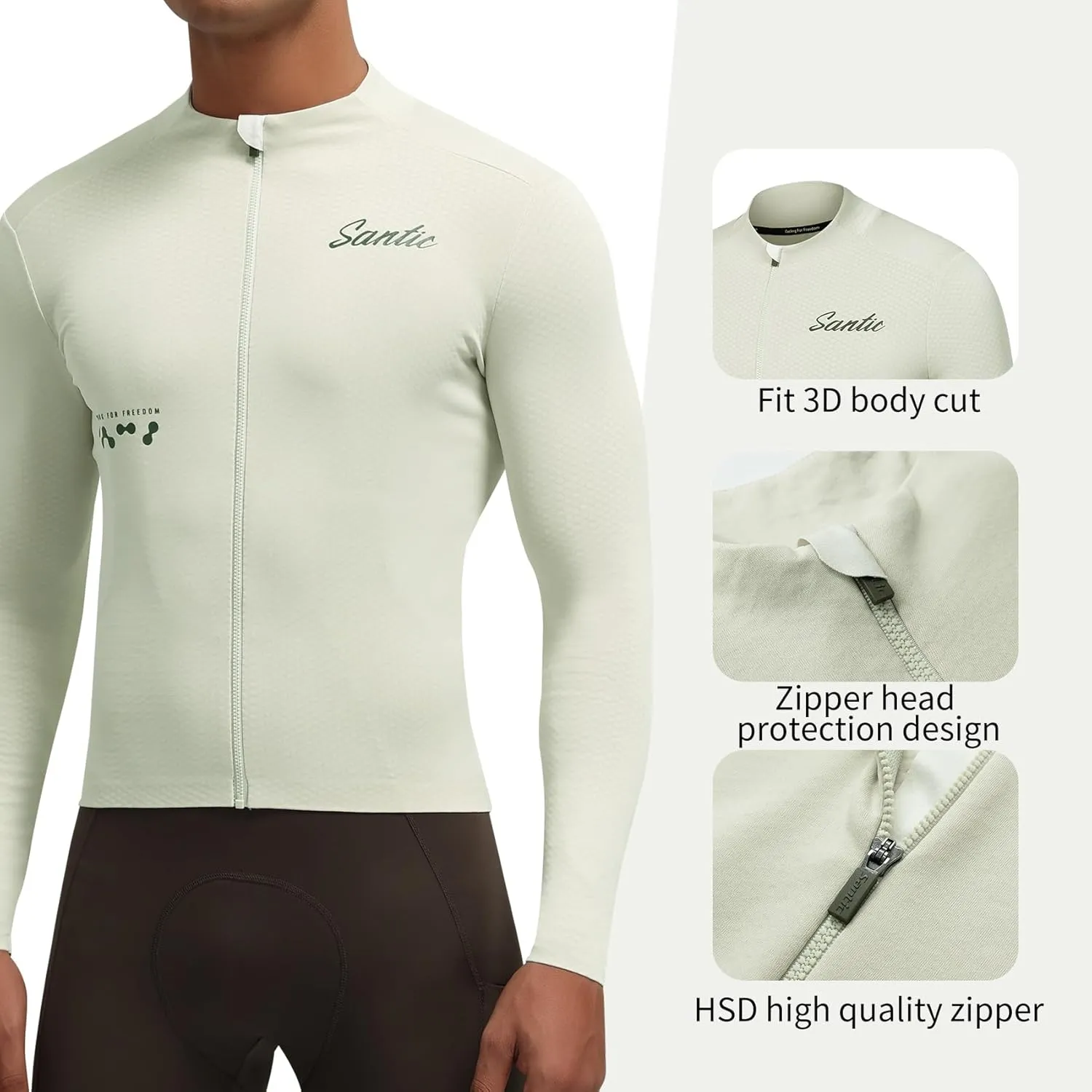 Santic Men's Cycling Jersey Winter Thermal Pro Long Sleeve Fleece Cycling Jacket with 3 Pockets