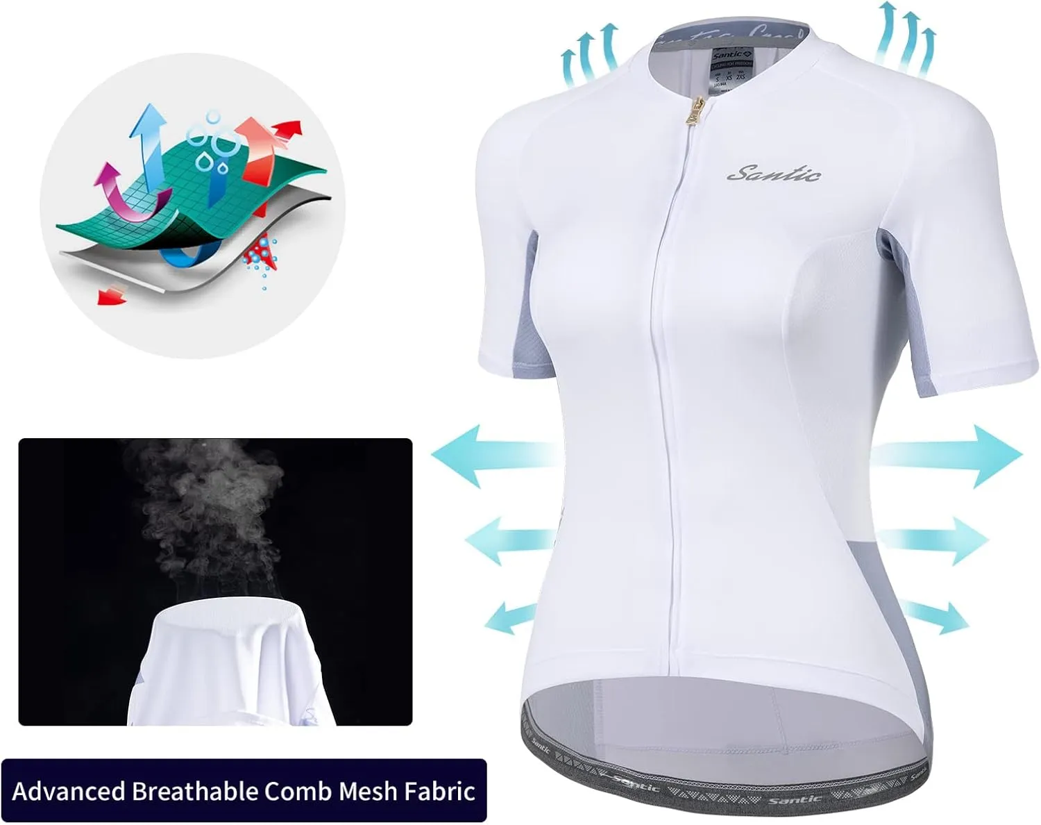 Santic Women's Cycling Jersey Short Sleeve Biking Shirt Full Zip Tops with 3 Pockets Breathable Quick Dry