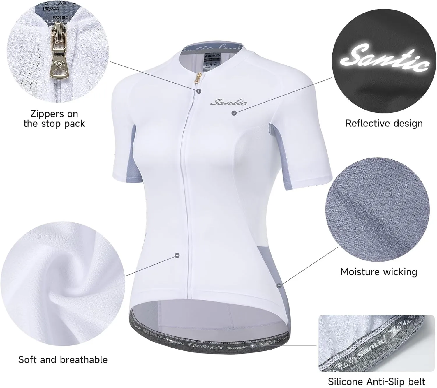 Santic Women's Cycling Jersey Short Sleeve Biking Shirt Full Zip Tops with 3 Pockets Breathable Quick Dry