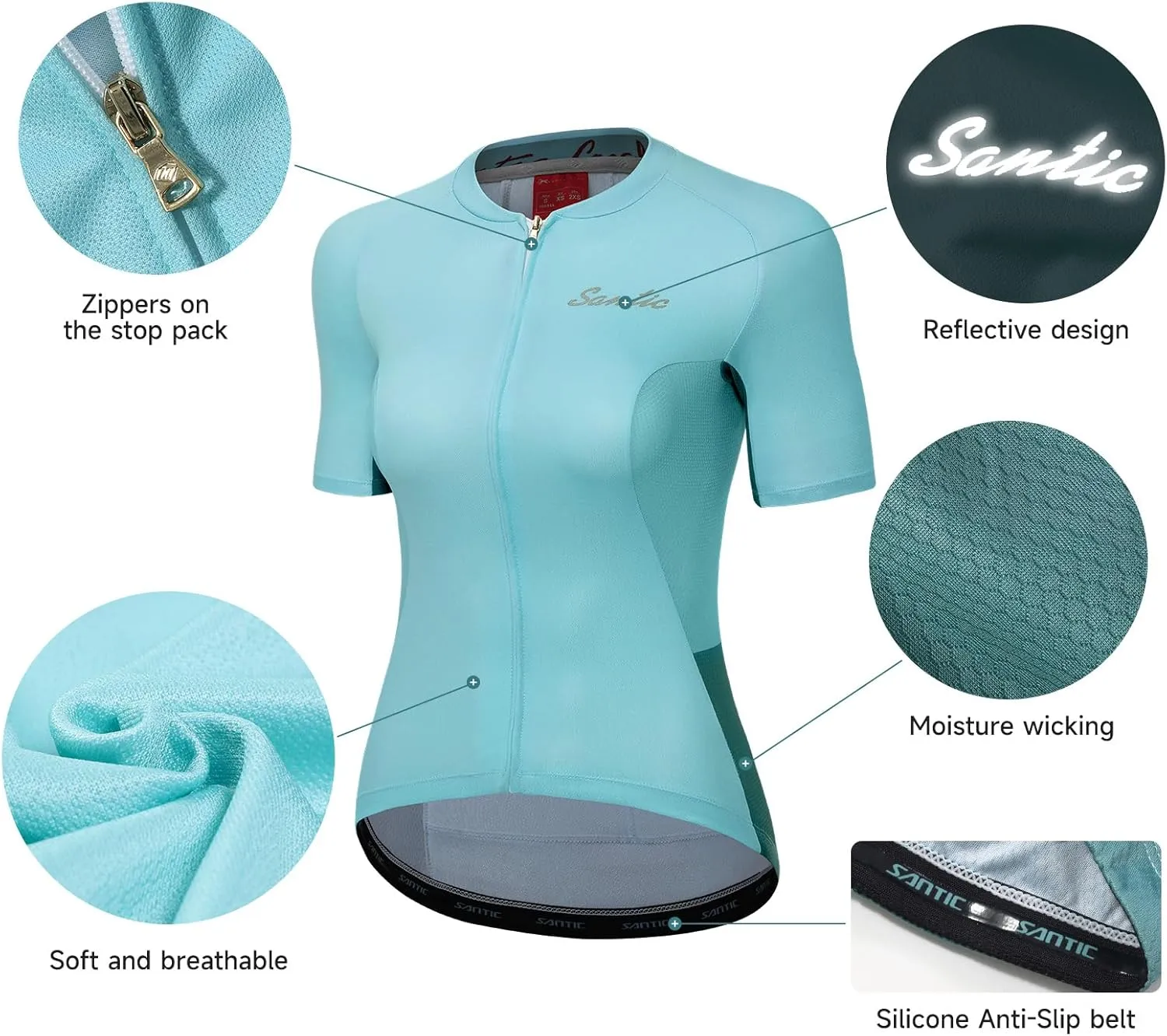 Santic Women's Cycling Jersey Short Sleeve Biking Shirt Full Zip Tops with 3 Pockets Breathable Quick Dry