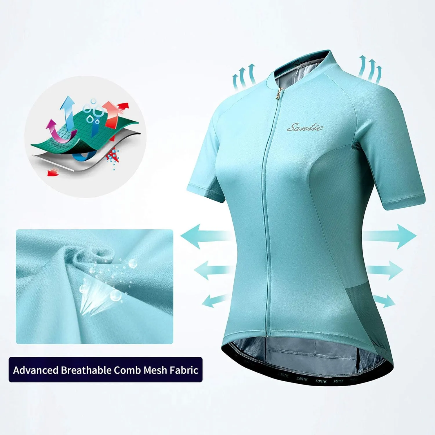 Santic Women's Cycling Jersey Short Sleeve Biking Shirt Full Zip Tops with 3 Pockets Breathable Quick Dry
