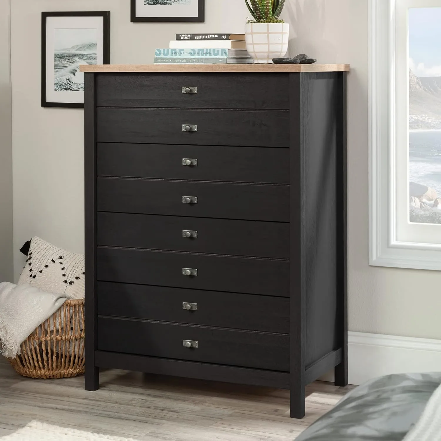 Sauder Cottage Road 4-Drawer Chest/Dresser, Raven Oak Finish