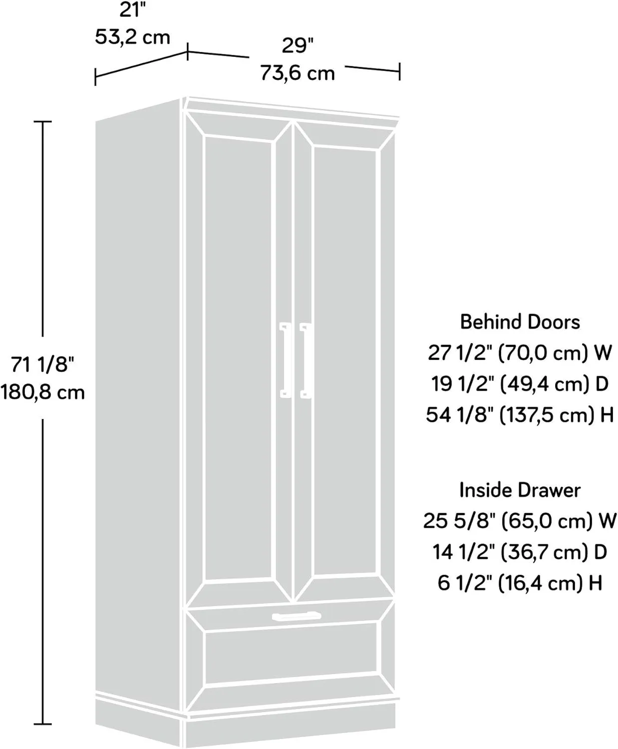 Sauder HomePlus Wardrobe/Pantry cabinets, L: 28.98" x W: 20.95" x H: 71.18", Dakota Oak