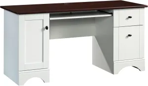 Sauder Miscellaneous Home Office Computer Desk with Cherry Accent Top, Soft White Finish