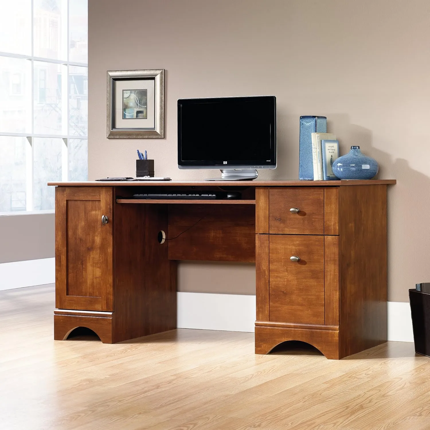 Sauder Miscellaneous Office Computer Desk, L: 59.45" x W: 23.47" x H: 29.02", Brushed Maple