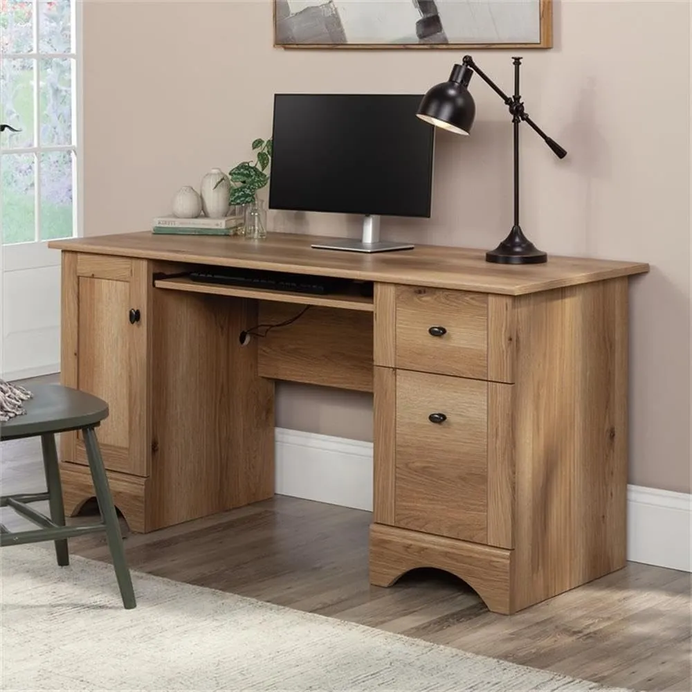 Sauder Miscellaneous Office Computer Desk with Drawers, Timber Oak Finish
