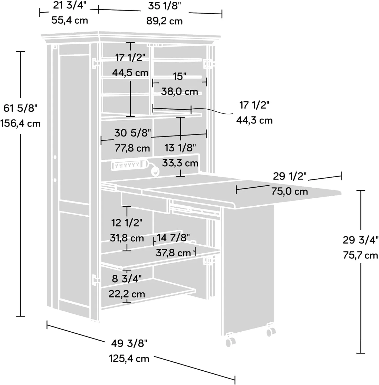 Sauder Miscellaneous Storage Craft & Sewing Armoire, L: 35.11" x W: 21.81" x H: 61.58", Glacier White finish