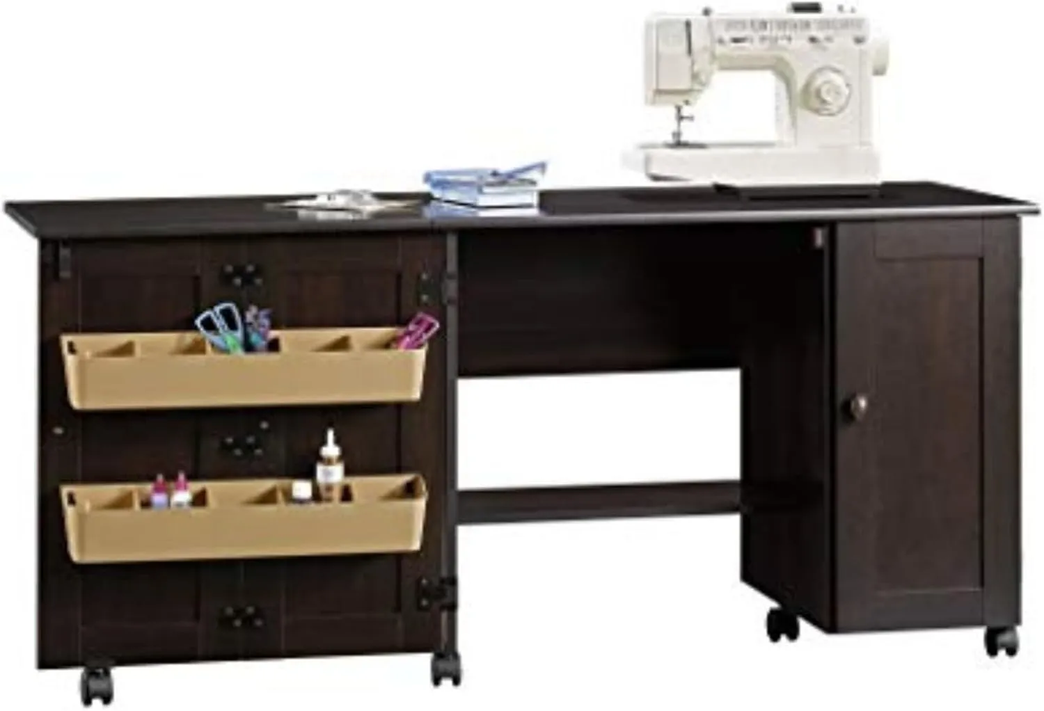 Sauder Miscellaneous Storage Easy Rolling Sewing and Craft Table/Cart/ Pantry cabinets, Cinnamon Cherry finish