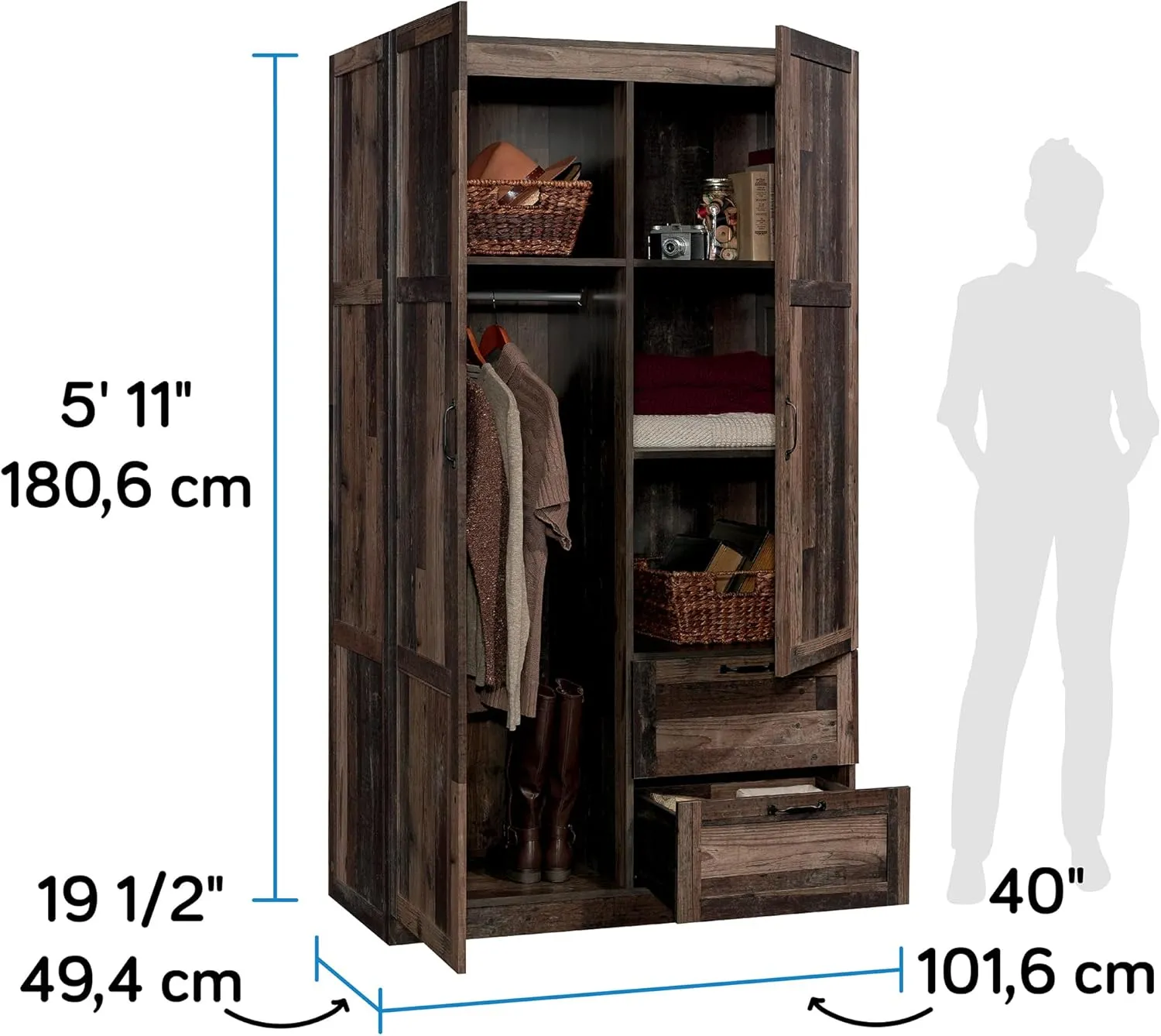 Sauder Miscellaneous Storage Wardrobe/Storage Cabinet/Pantry Cabinet, Reclaimed Pine Finish