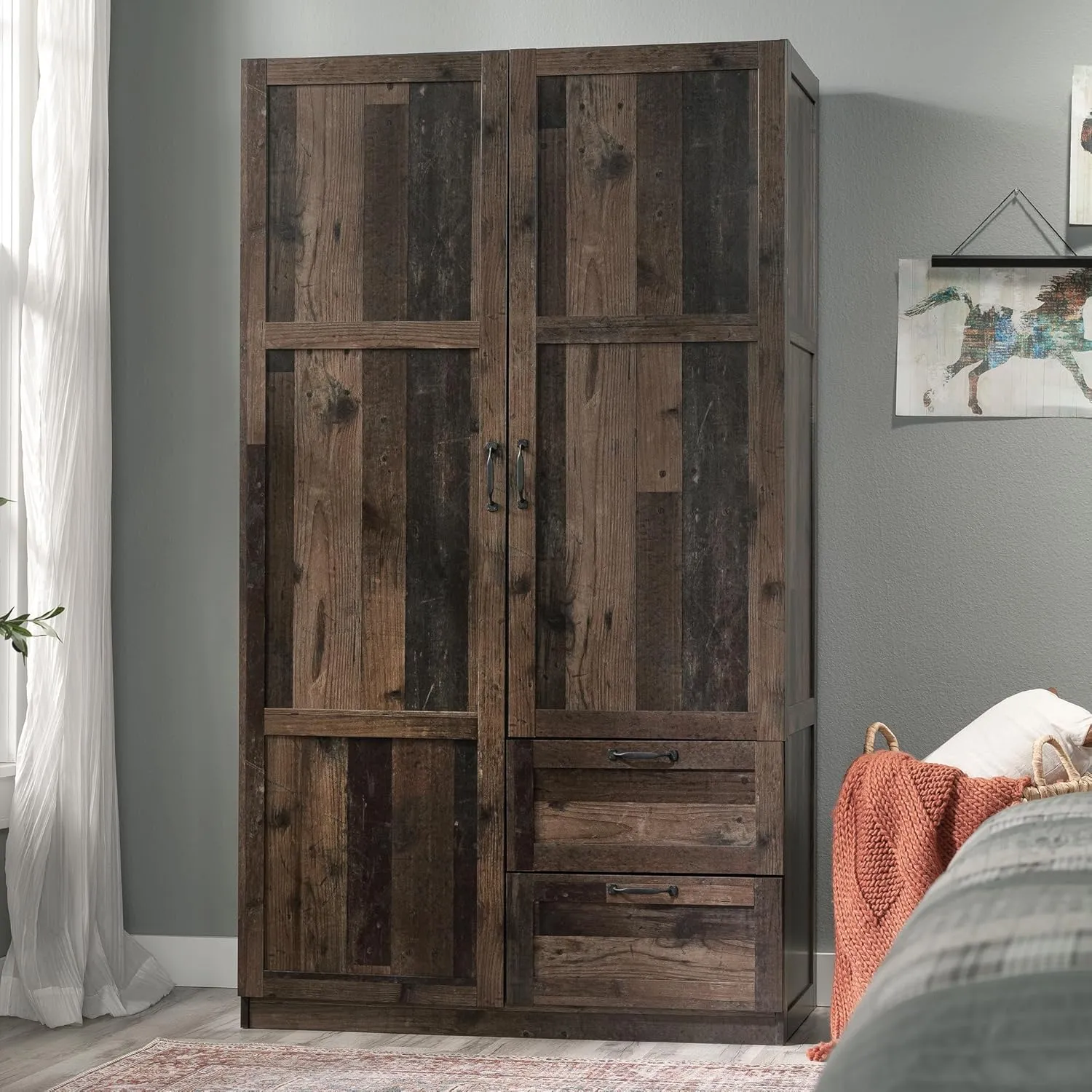 Sauder Miscellaneous Storage Wardrobe/Storage Cabinet/Pantry Cabinet, Reclaimed Pine Finish